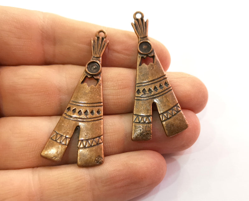 2 Copper Tepee Charms Antique Copper Plated Charms (51x21mm)  G19476