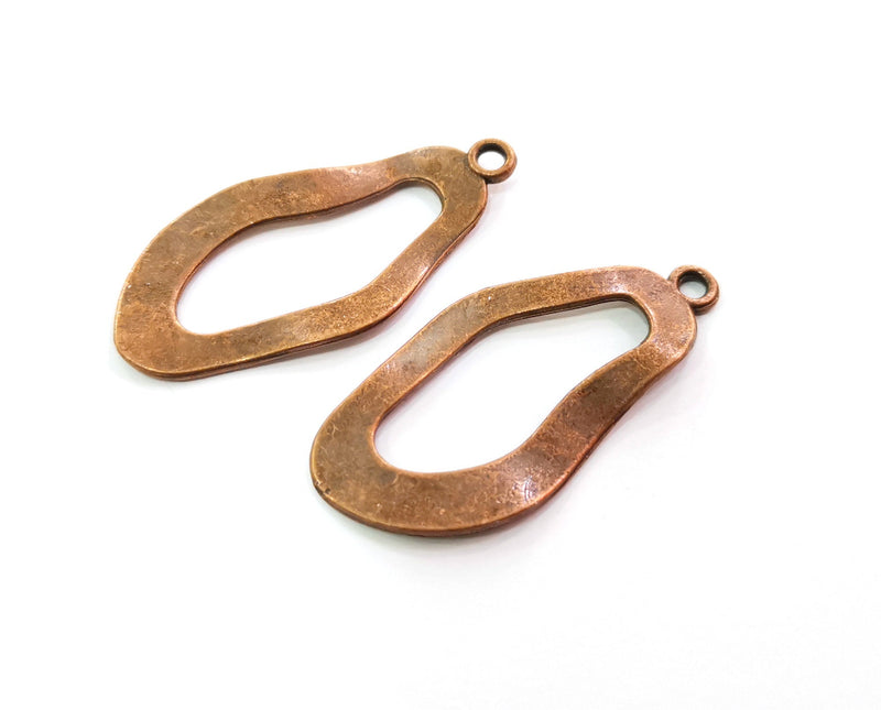 2 Wavy Oval Charms Antique Copper Plated Charms (44x22mm)  G19480