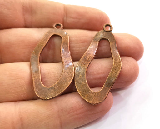 2 Wavy Oval Charms Antique Copper Plated Charms (44x22mm)  G19480