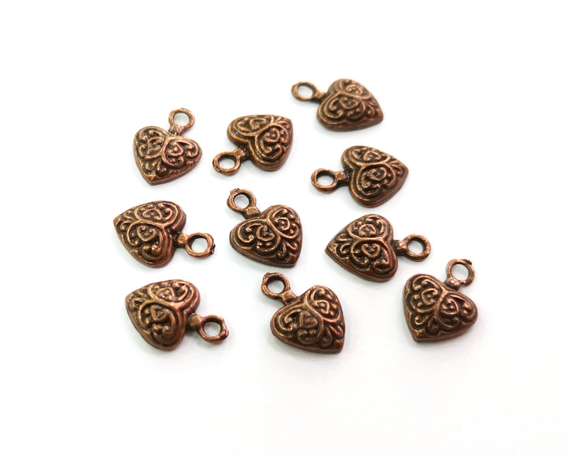 10 Heart Charms Antique Copper Plated Charms (14x10mm)  G19484