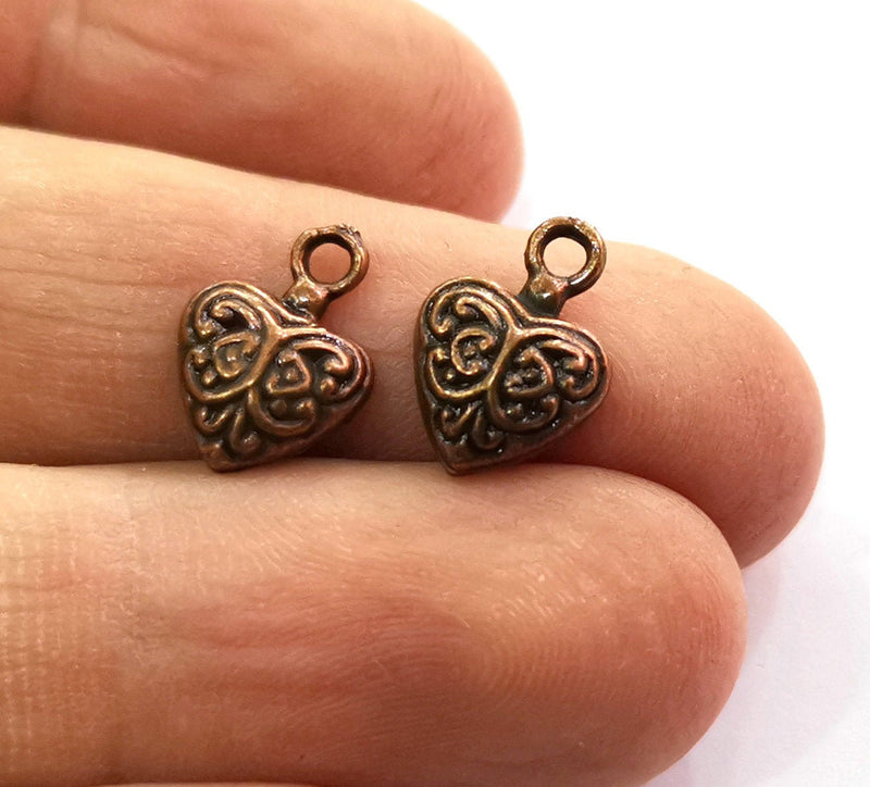 10 Heart Charms Antique Copper Plated Charms (14x10mm)  G19484