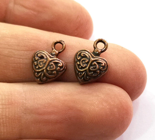 10 Heart Charms Antique Copper Plated Charms (14x10mm)  G19484