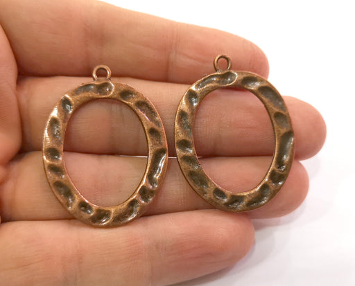 2 Hammered Charms Antique Copper Plated Charms (40x30mm)  G19495