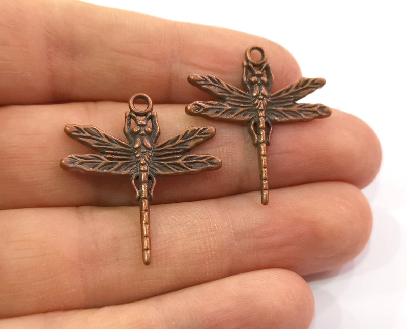 4 Dragonfly Charms Antique Copper Plated Charms (31x28mm)  G19499