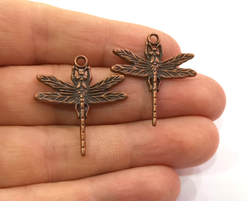 4 Dragonfly Charms Antique Copper Plated Charms (31x28mm)  G19499