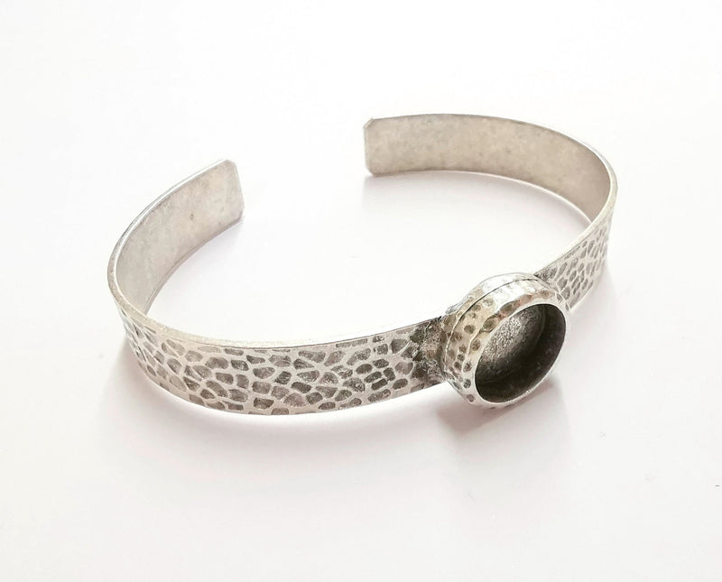 Bracelet Blank Resin Bangle Dry Flower inlay Blank Cuff Bezel Glass Cabochon Base Hammered Adjustable Antique Silver (12mm ) G19876