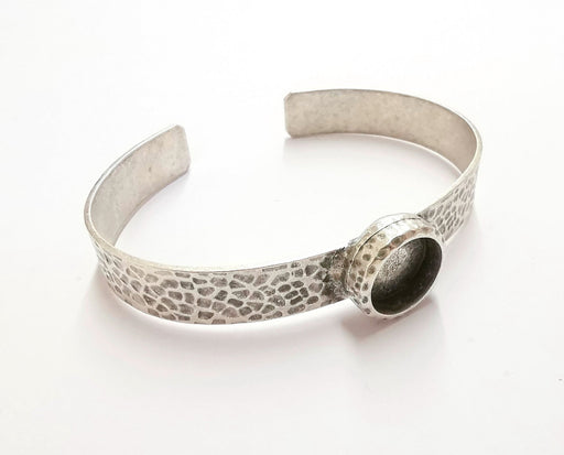 Bracelet Blank Resin Bangle Dry Flower inlay Blank Cuff Bezel Glass Cabochon Base Hammered Adjustable Antique Silver (12mm ) G19876