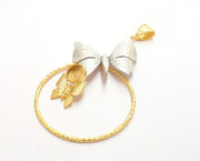 Butterflies Pendant Blank Resin Bezel Mosaic Mountings Antique Silver and Gold Plated Brass (100x53mm)( 10mm Bezel Inner Size)  G19881