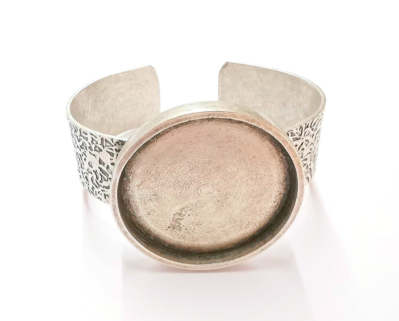 Bracelet Blank Resin Bangle Dry Flower inlay Blank Cuff Bezel Glass Cabochon Base Textured Adjustable Antique Silver (40mm ) G19896