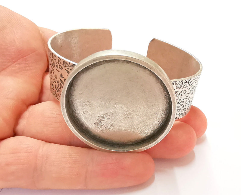 Bracelet Blank Resin Bangle Dry Flower inlay Blank Cuff Bezel Glass Cabochon Base Textured Adjustable Antique Silver (40mm ) G19896