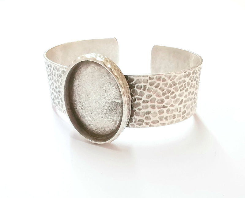 Bracelet Blank Resin Bangle Dry Flower inlay Blank Cuff Bezel Glass Cabochon Base Hammered Adjustable Antique Silver (30x22mm ) G19897