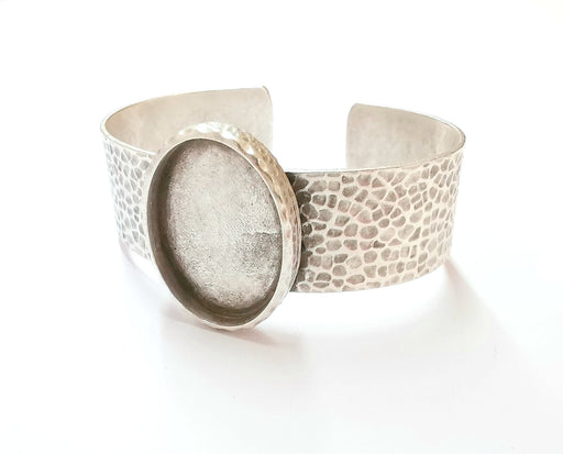 Bracelet Blank Resin Bangle Dry Flower inlay Blank Cuff Bezel Glass Cabochon Base Hammered Adjustable Antique Silver (30x22mm ) G19897