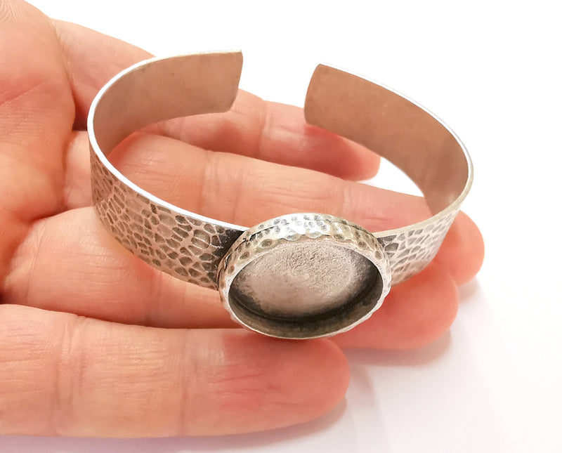 Bracelet Blank Resin Bangle Dry Flower inlay Blank Cuff Bezel Glass Cabochon Base Hammered Adjustable Antique Silver (25mm ) G19898