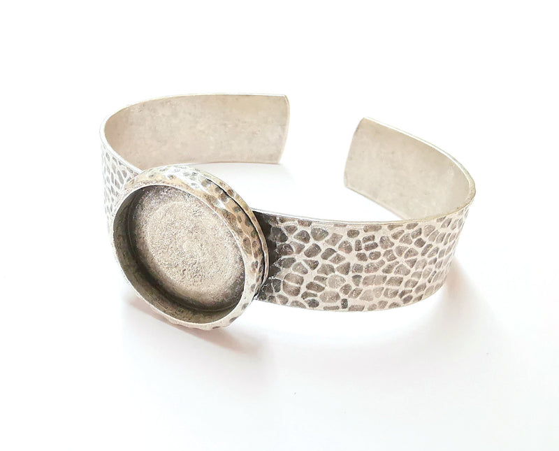Bracelet Blank Resin Bangle Dry Flower inlay Blank Cuff Bezel Glass Cabochon Base Hammered Adjustable Antique Silver (25mm ) G19898