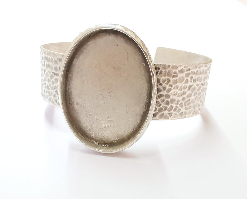 Bracelet Blank Resin Bangle Dry Flower inlay Blank Cuff Bezel Glass Cabochon Base Hammered Adjustable Antique Silver (40x30mm ) G19901