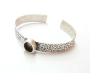 Bracelet Blank Resin Bangle Dry Flower inlay Blank Cuff Bezel Glass Cabochon Base Textured Adjustable Antique Silver (10x8mm ) G19904