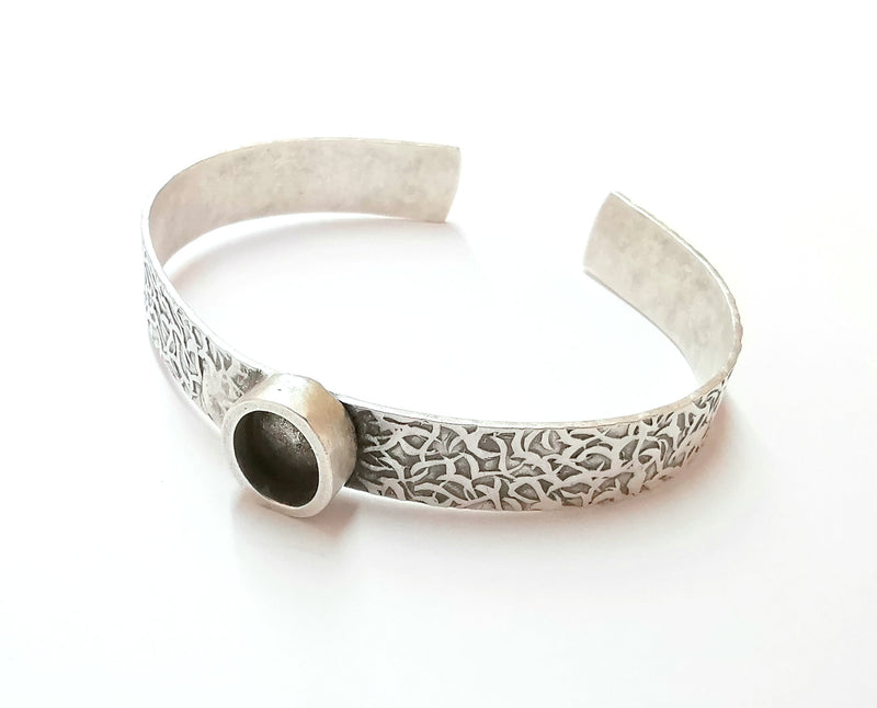 Bracelet Blank Resin Bangle Dry Flower inlay Blank Cuff Bezel Glass Cabochon Base Textured Adjustable Antique Silver (10x8mm ) G19904