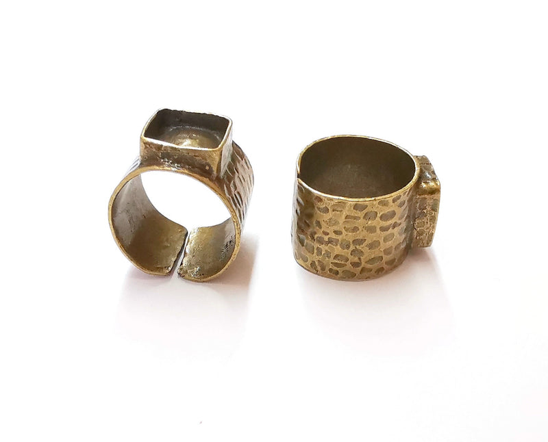 Hammered Ring Blank Setting Cabochon Base inlay Ring Backs Mounting Adjustable Ring Bezel (10x10mm blank) Antique Bronze Plated G19906