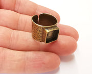 Hammered Ring Blank Setting Cabochon Base inlay Ring Backs Mounting Adjustable Ring Bezel (10x10mm blank) Antique Bronze Plated G19906