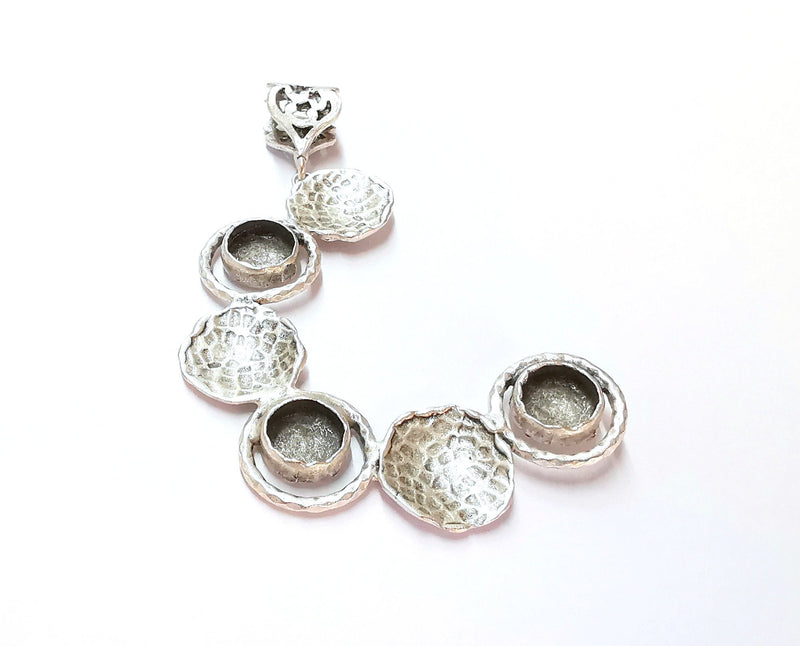 Hammered Pendant Blank Resin Bezel Mosaic Mountings Antique Silver Plated Brass (80x45mm)( 9mm Bezel Inner Size)  G19907