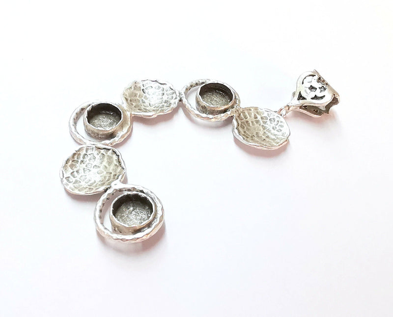 Hammered Pendant Blank Resin Bezel Mosaic Mountings Antique Silver Plated Brass (80x45mm)( 9mm Bezel Inner Size)  G19907