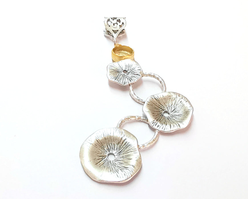 Lotus Leaf Pendant Blank Resin Bezel Mosaic Mountings Antique Silver and Gold Plated Brass (95x45mm)(10mm Bezel Size)  G19911
