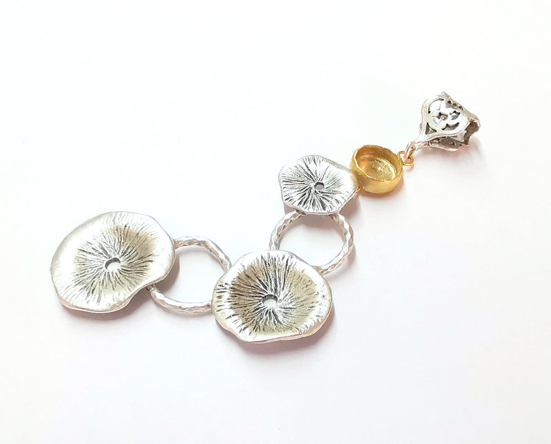 Lotus Leaf Pendant Blank Resin Bezel Mosaic Mountings Antique Silver and Gold Plated Brass (95x45mm)(10mm Bezel Size)  G19911
