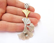 Ginkgo Leaf Pendant Blank Resin Bezel Mosaic Mountings Antique Silver and Gold Plated Brass (82x31mm)(7mm Bezel Size)  G19913