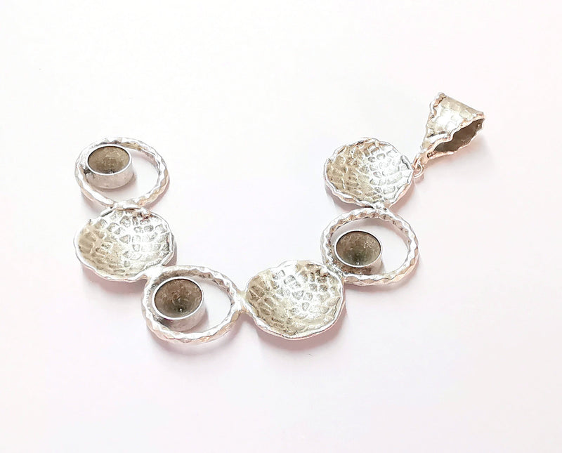 Hammered Pendant Blank Resin Bezel Mosaic Mountings Antique Silver Plated Brass (80x45mm)( 7mm Bezel Inner Size)  G19914