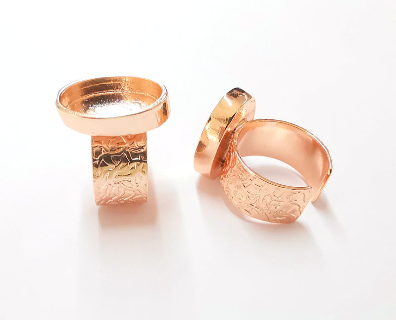 Rose Gold Ring Blank Base Bezel Settings Rose Gold Cabochon Base Mountings Adjustable Resin Ring (18x13 mm Blank)  G19921