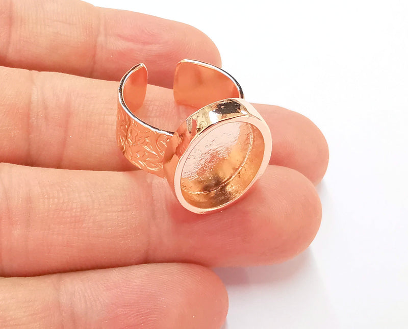 Rose Gold Ring Blank Base Bezel Settings Rose Gold Cabochon Base Mountings Adjustable Resin Ring (18x13 mm Blank)  G19921