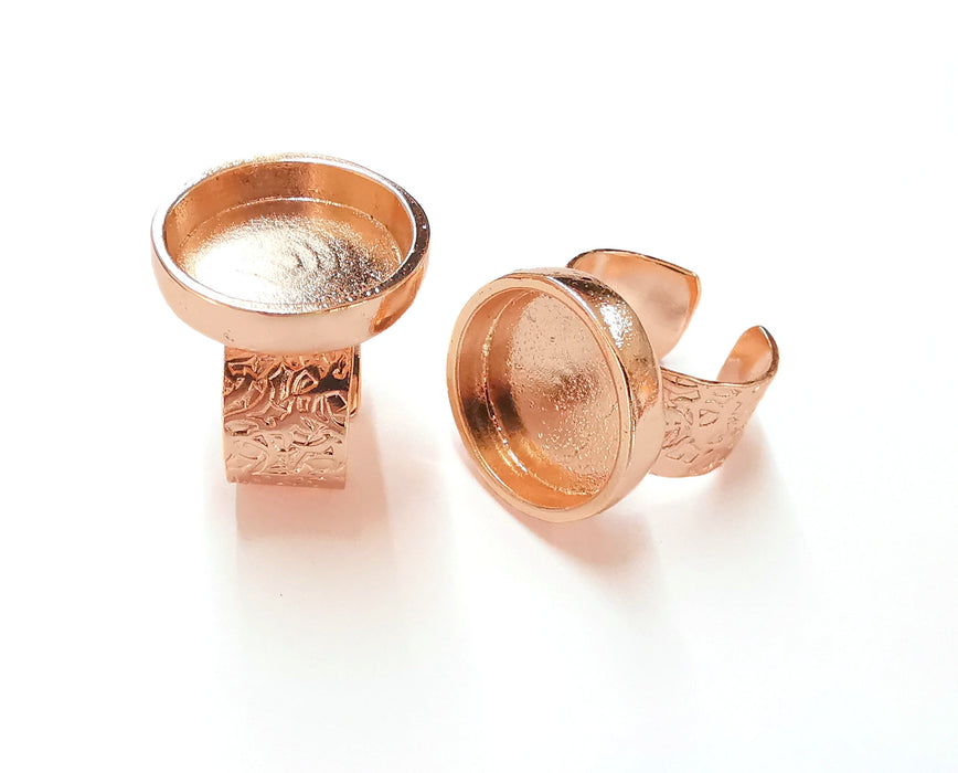 Rose Gold Ring Blank Base Bezel Settings Rose Gold Cabochon Base Mountings Adjustable Resin Ring (18 mm Blank)  G19922