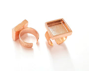 Rose Gold Ring Blank Base Bezel Settings Rose Gold Cabochon Base Mountings Adjustable Resin Ring (16x16 mm Blank)  G19923