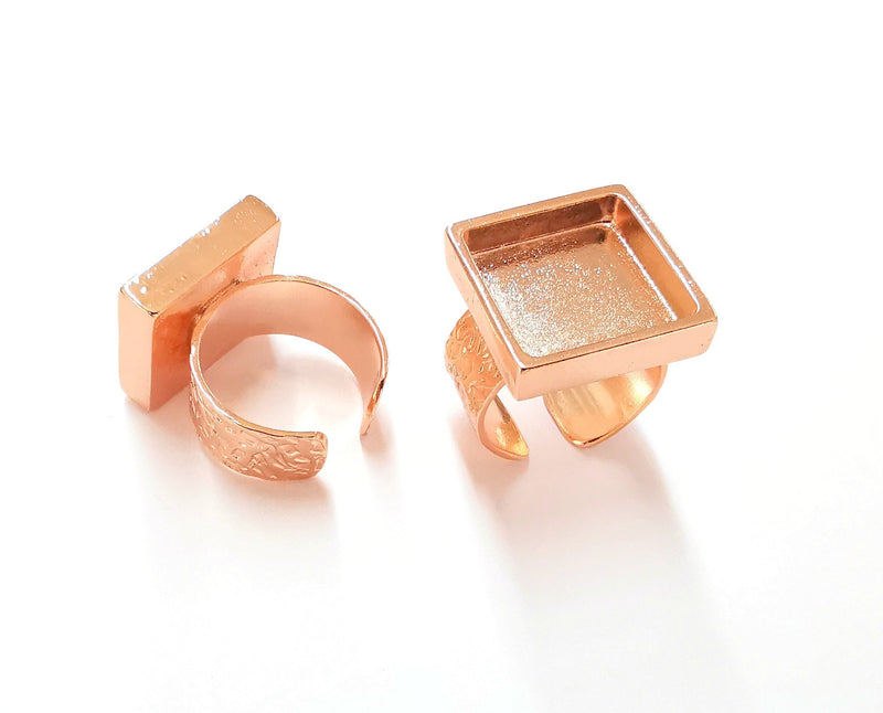 Rose Gold Ring Blank Base Bezel Settings Rose Gold Cabochon Base Mountings Adjustable Resin Ring (16x16 mm Blank)  G19923