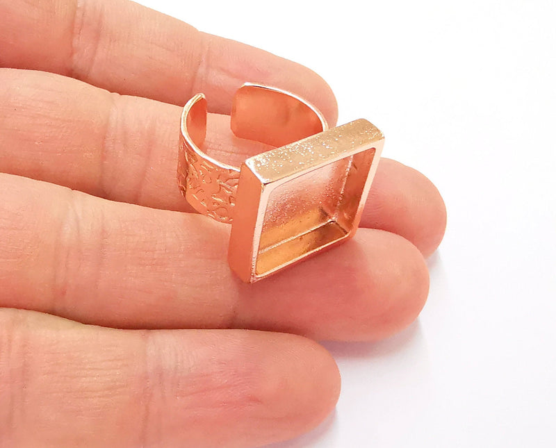 Rose Gold Ring Blank Base Bezel Settings Rose Gold Cabochon Base Mountings Adjustable Resin Ring (16x16 mm Blank)  G19923