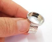 Shiny Silver Ring Blank Base Bezel Settings Shiny Silver Plated Cabochon Base Mountings Adjustable Resin Ring (18mm Blank)  G19926