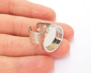 Shiny Silver Ring Blank Base Bezel Settings Shiny Silver Plated Cabochon Base Mountings Adjustable Resin Ring (18mm Blank)  G19926