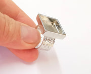 Shiny Silver Ring Blank Base Bezel Settings Shiny Silver Plated Cabochon Base Mountings Adjustable Resin Ring (16x16mm Blank)  G19927