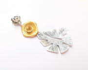 Monstera Leaf Pendant Blank Resin Bezel Mosaic Mountings Antique Silver and Gold Plated Brass (85x37mm)(7mm Bezel Size)  G19928