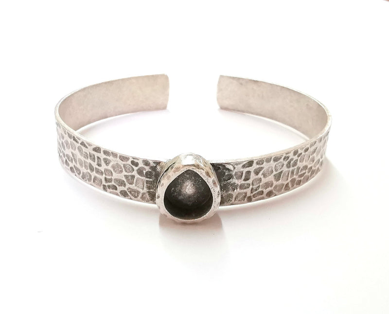 Bracelet Blank Resin Bangle Dry Flower inlay Blank Cuff Bezel Glass Cabochon Base Textured Adjustable Antique Silver (10x8mm ) G19932