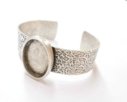 Bracelet Blank Resin Bangle Dry Flower inlay Blank Cuff Bezel Glass Cabochon Base Textured Adjustable Antique Silver (30x22mm ) G19933