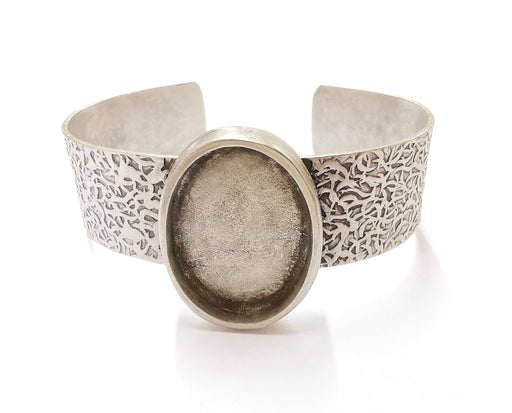 Bracelet Blank Resin Bangle Dry Flower inlay Blank Cuff Bezel Glass Cabochon Base Textured Adjustable Antique Silver (30x22mm ) G19933