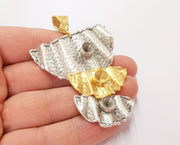 Hammered Wavy Pendant Blank Resin Bezel Mosaic Mountings Antique Silver and Gold Plated Brass (77x55mm)(7mm Bezel Size)  G19934