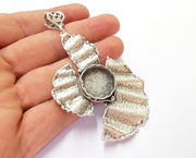 Hammered Wavy Pendant Blank Resin Bezel Mosaic Mountings Antique Silver Plated Brass (94x60mm)(20mm Bezel Size)  G19935