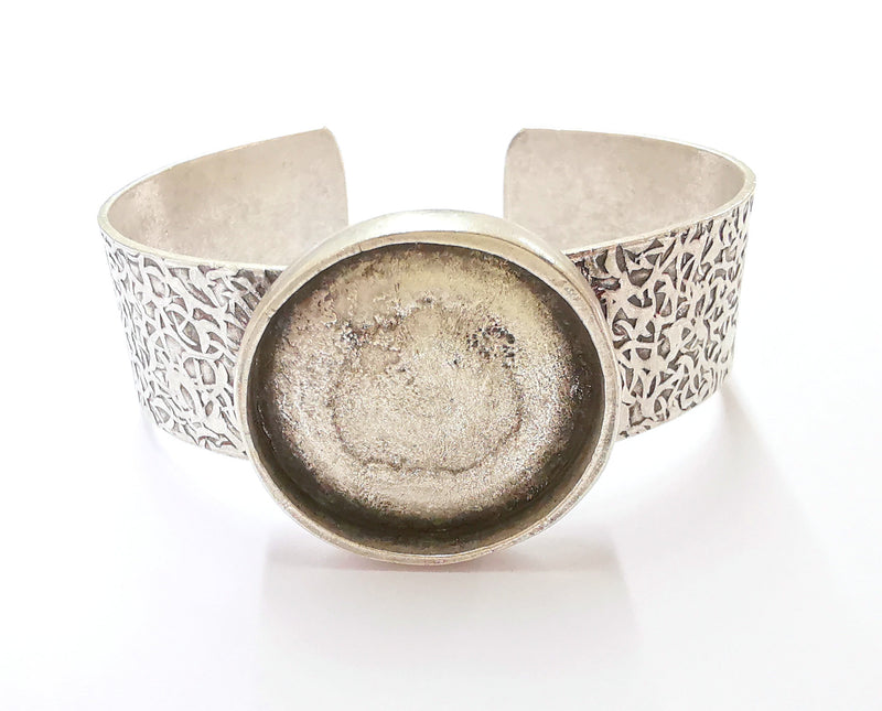 Bracelet Blank Resin Bangle Dry Flower inlay Blank Cuff Bezel Glass Cabochon Base Textured Adjustable Antique Silver (30mm ) G25308