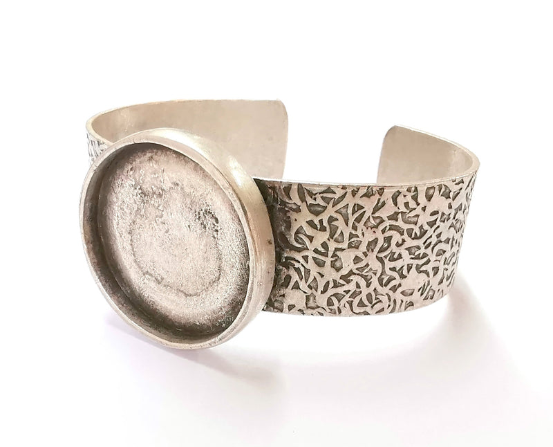 Bracelet Blank Resin Bangle Dry Flower inlay Blank Cuff Bezel Glass Cabochon Base Textured Adjustable Antique Silver (30mm ) G25308