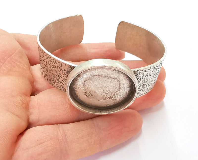 Bracelet Blank Resin Bangle Dry Flower inlay Blank Cuff Bezel Glass Cabochon Base Textured Adjustable Antique Silver (30mm ) G25308