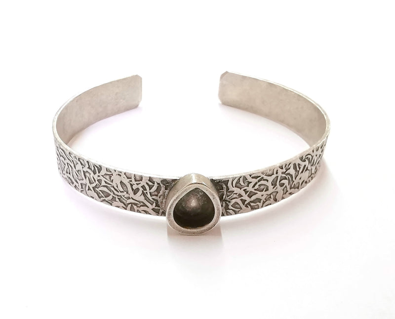Bracelet Blank Resin Bangle Dry Flower inlay Blank Cuff Bezel Glass Cabochon Base Textured Adjustable Antique Silver (10x8mm ) G28457