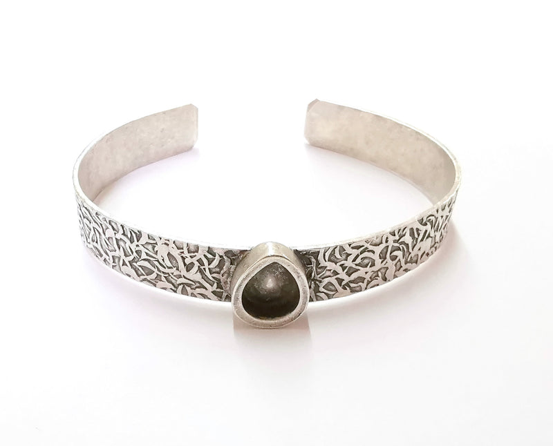 Bracelet Blank Resin Bangle Dry Flower inlay Blank Cuff Bezel Glass Cabochon Base Textured Adjustable Antique Silver (10x8mm ) G28457