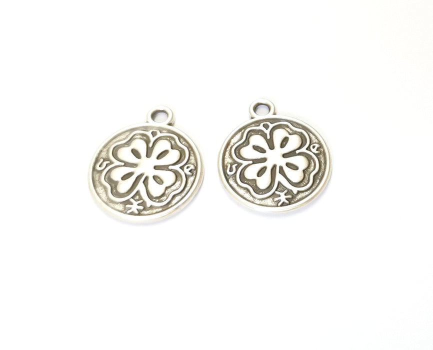 4 Clover Charms Antique Silver Plated Charms (23x20mm)  G19552